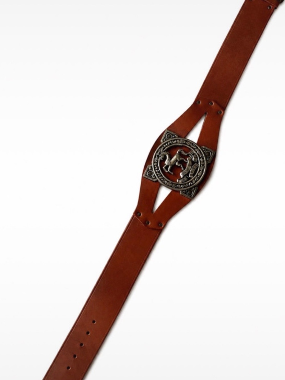 Vintage leather equestrian belt w/ silver horse | Antique gem / statement belt - Picture 2 of 5